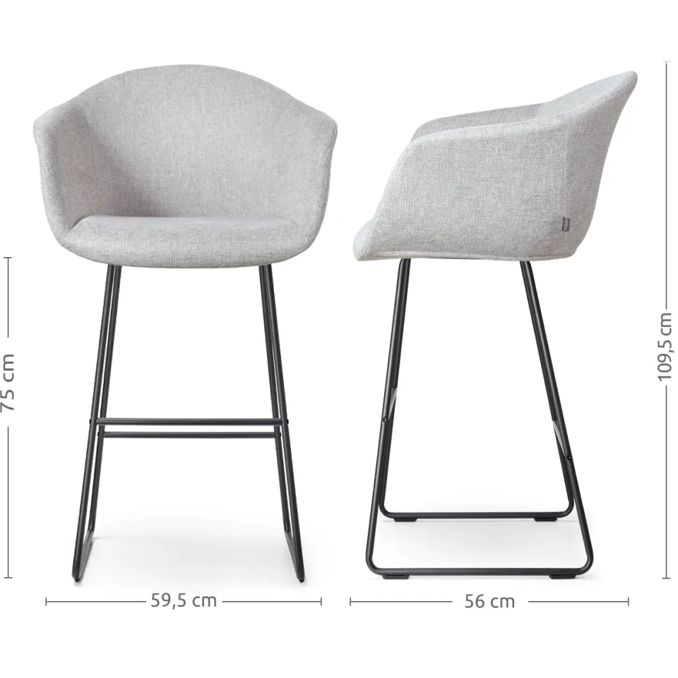 Nolon Nino-Otis barkruk lichtgrijs - zwart onderstel - 75 cm, foto 3