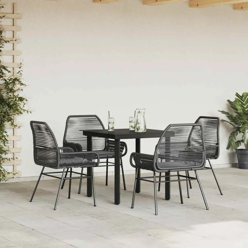 vidaXL 5-delige Tuinset met kussens poly rattan glas zwart, foto 2