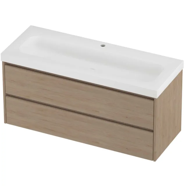 Proline Haga Badmeubelset Polystone Mezza 1 Kraangat Symmetrisch 120x46x58 cm Mat White Ideal Oak Eiken