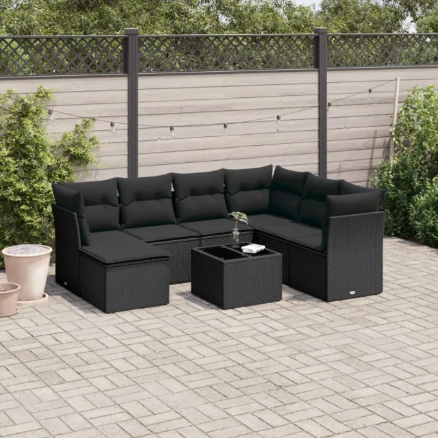 vidaXL 8-delige Loungeset met kussens poly rattan zwart, foto 2