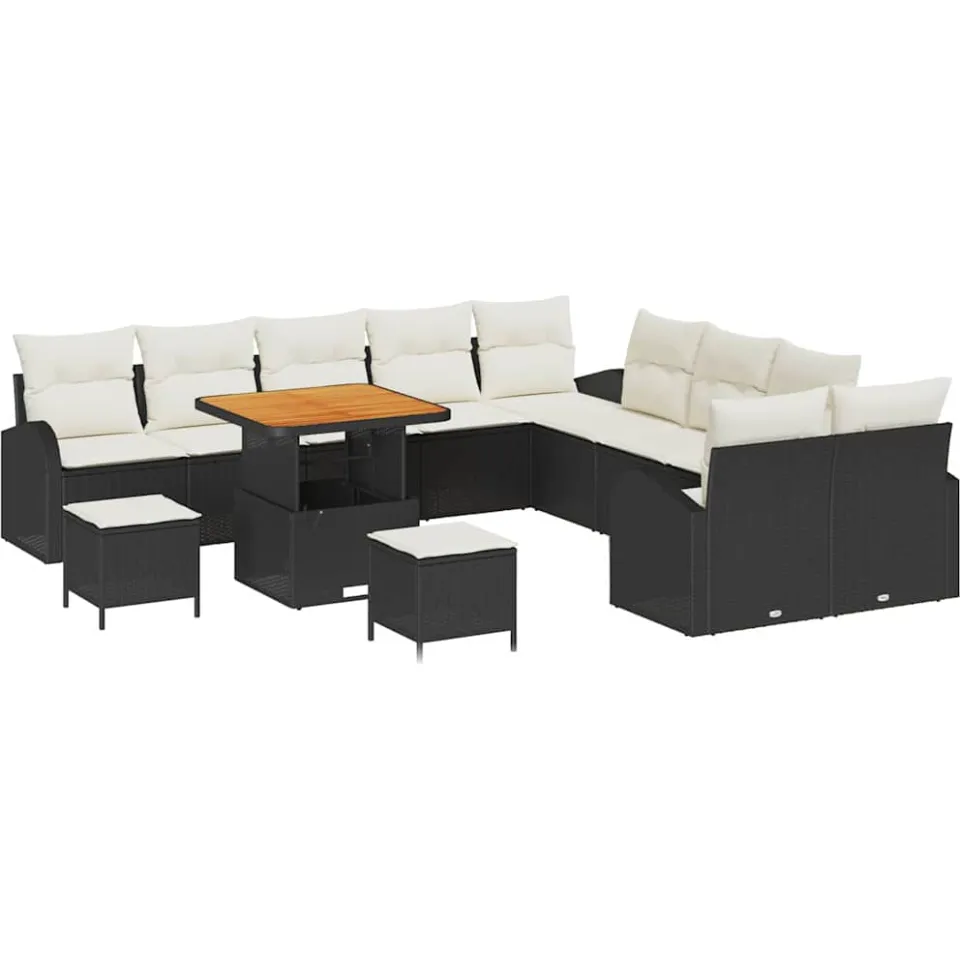 vidaXL Tuinbankenset 13 st Zwart poly rattan