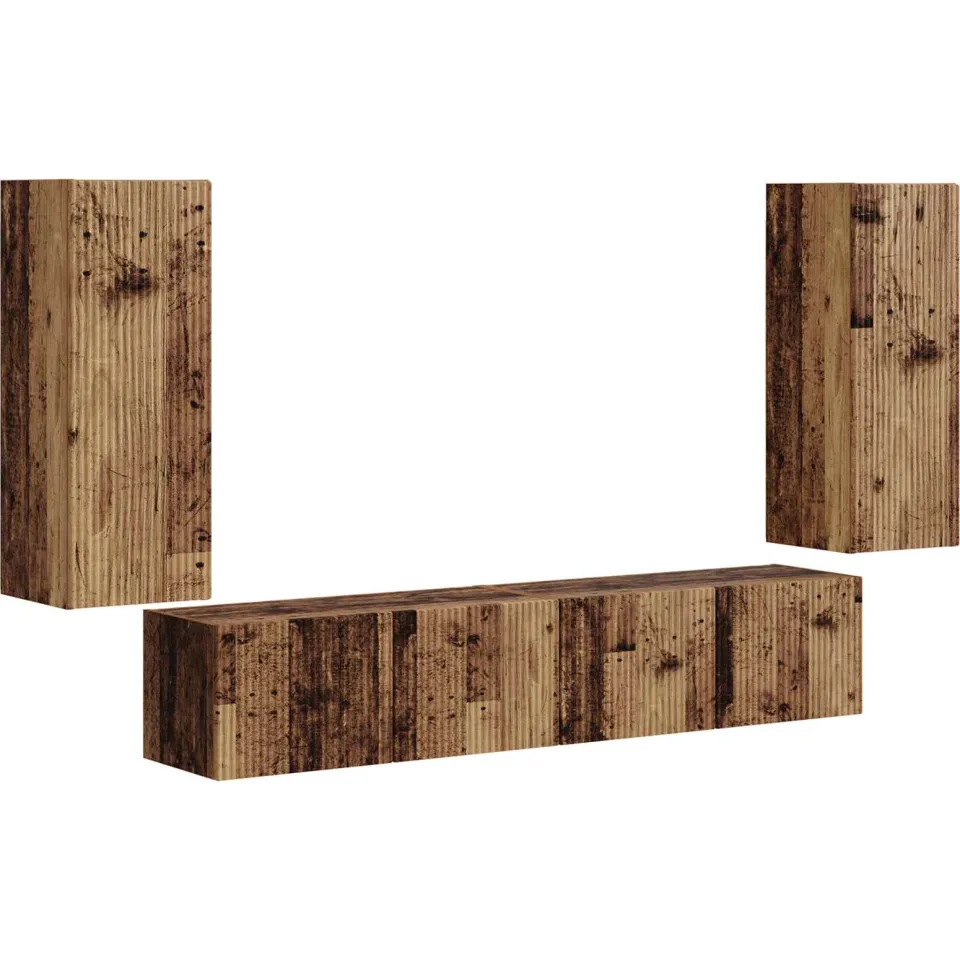 vidaXL TV Wandkast Set 4 st Oudhout Bewerkt hout bruin, foto 3