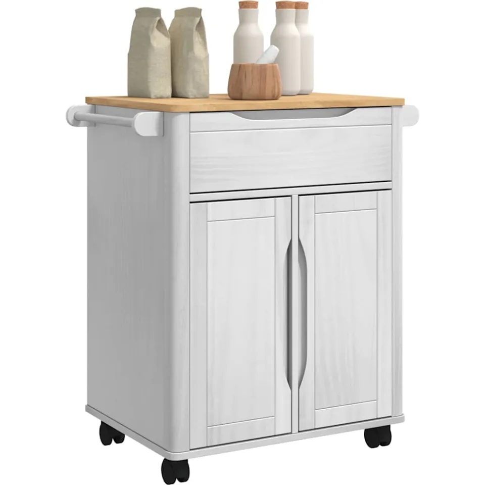 vidaXL Keuken Trolley FLORO Wit 72,5 x 45 x 80 cm Massief Vurenhout