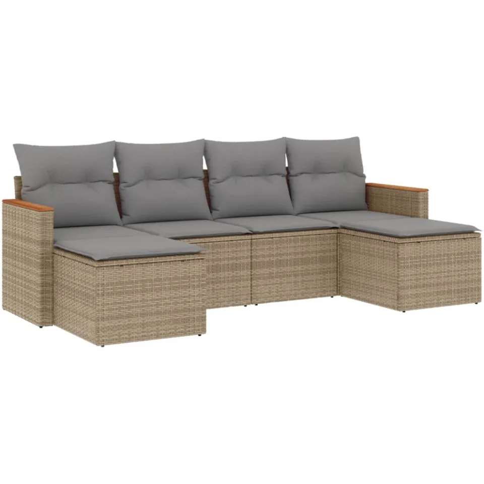 vidaXL 6-delige Loungeset met kussens poly rattan gemengd beige, foto 3