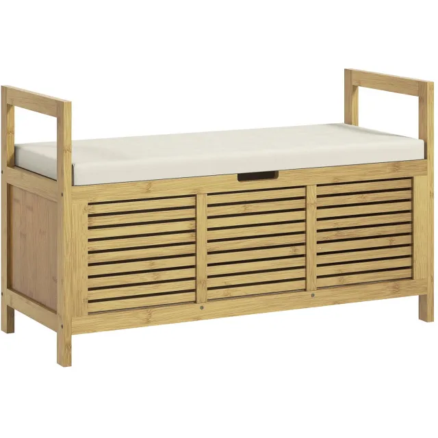 Homcom Schoenbankje-Bamboe-100x40x60cm-Natuurlijk hout