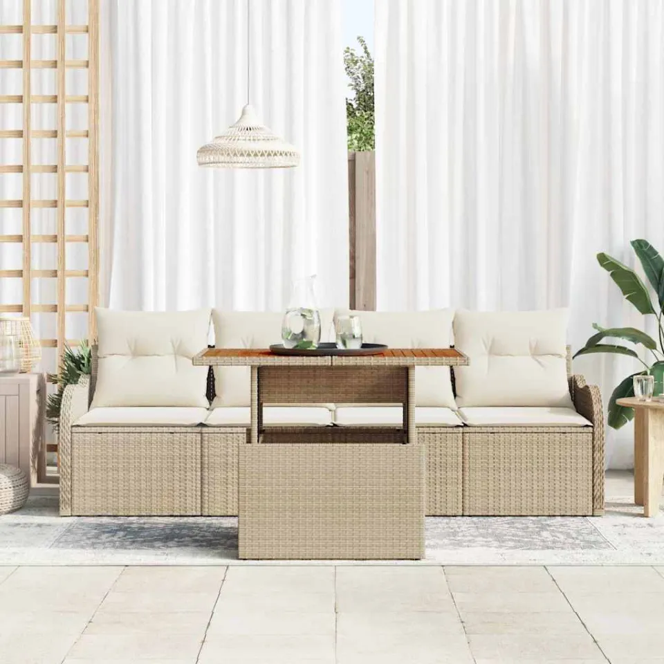 vidaXL Tuinbankenset 5 st Beige poly rattan, foto 3