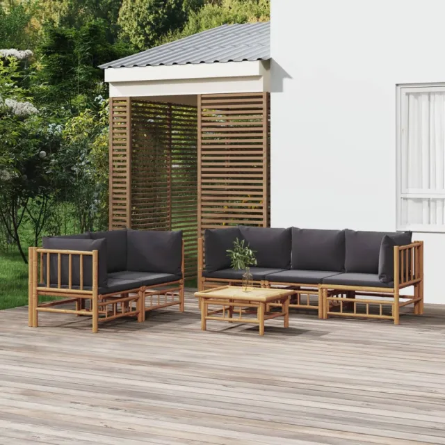vidaXL 6-delige Loungeset met kussens bamboe donkergrijs Bruin