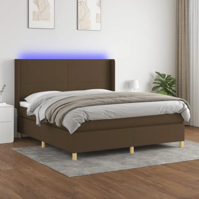 vidaXL Boxspring met matras en LED stof donkerbruin 180x200 cm bruin