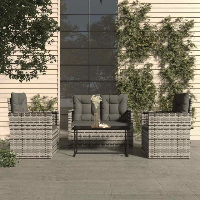 vidaXL 4-delige Loungeset met kussens poly rattan grijs, foto 2