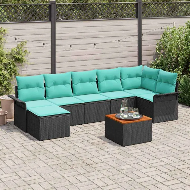 vidaXL Tuinbankenset 8 st Zwart en Turquoise poly rattan, foto 2