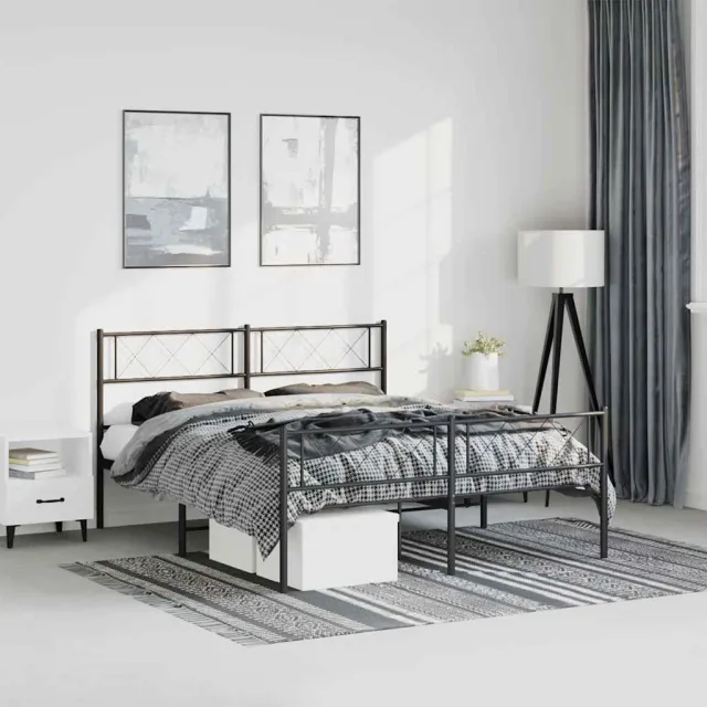 vidaXL Bedframe met hoofd- en voeteneinde metaal zwart 135x190 cm
