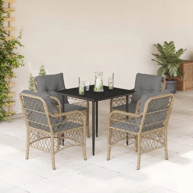 vidaXL 5-delige Tuinset met kussens poly rattan gemengd beige, foto 2