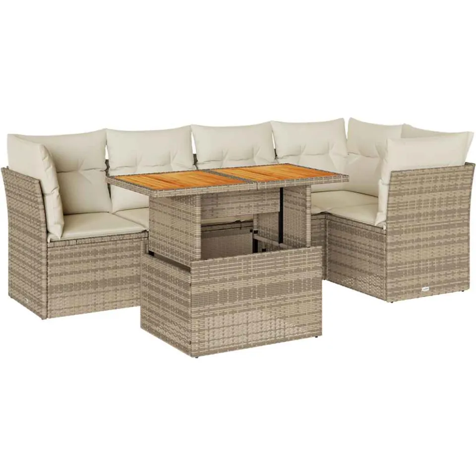 vidaXL 6-delige Loungeset met kussens poly rattan beige, foto 3