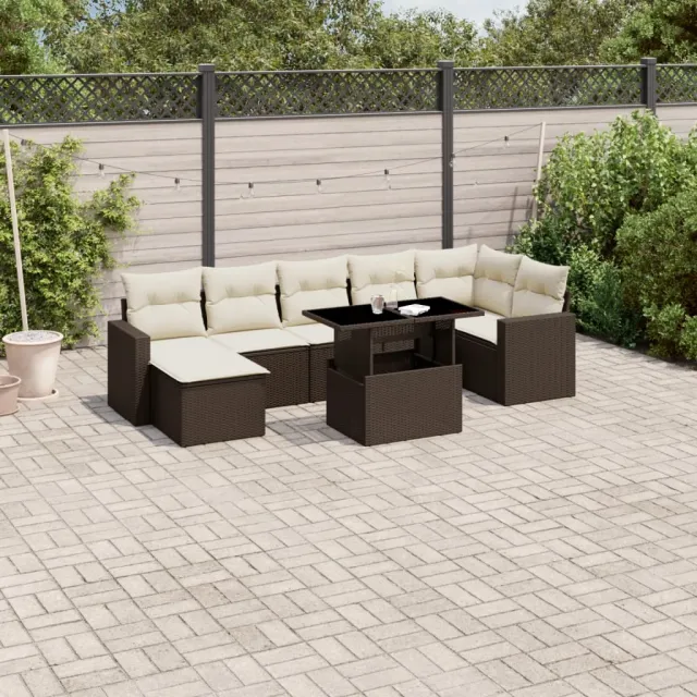 vidaXL 8-delige Loungeset met kussens poly rattan bruin, foto 2