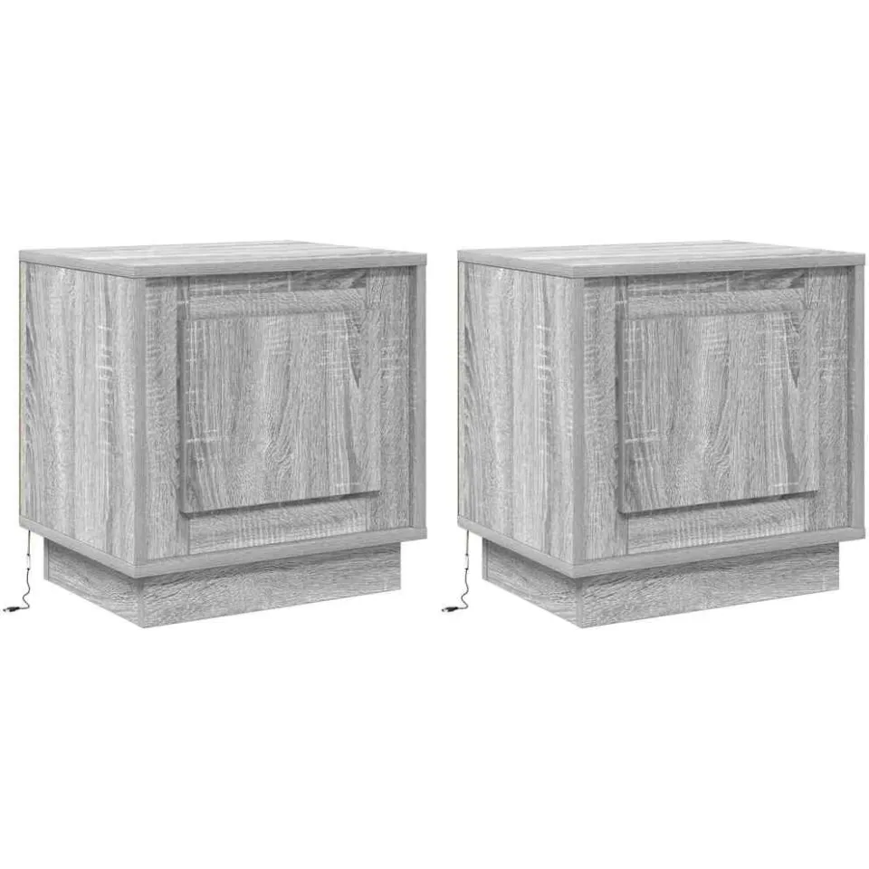 vidaXL Nachtkastje 2 st Grijs 44 x 34,5 x 45 cm Bewerkt hout, foto 3