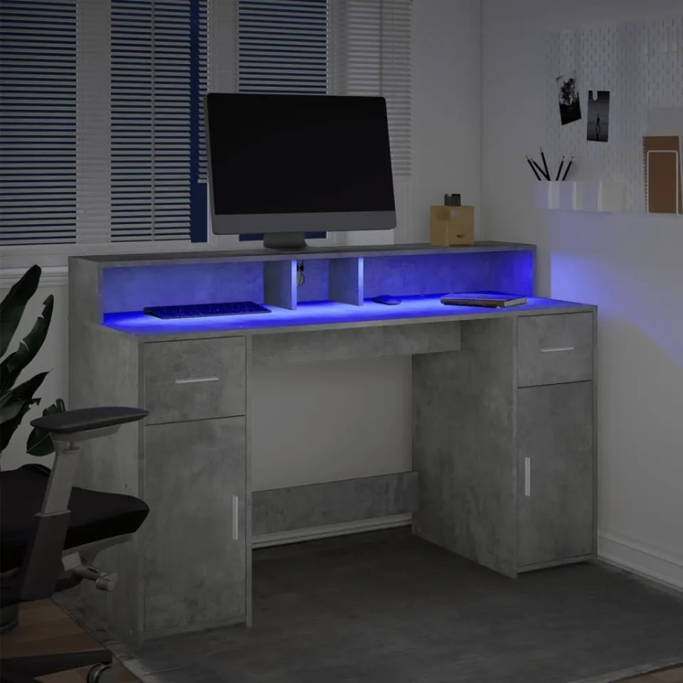 vidaXL Desk Betongrijs 140 x 55 x 91 cm Engineered wood grijs, foto 4