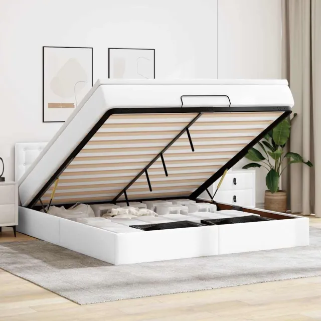 vidaXL Bed poef met matrassen en LED's 180x200cm kunstleer zuiver wit