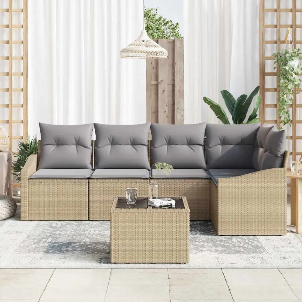 vidaXL Tuinbankenset 6 st Beige en Licht Grijs poly rattan, foto 3