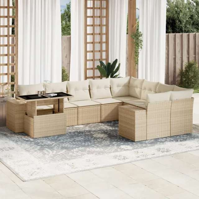 vidaXL 10-delige Loungeset met kussens poly rattan beige, foto 2