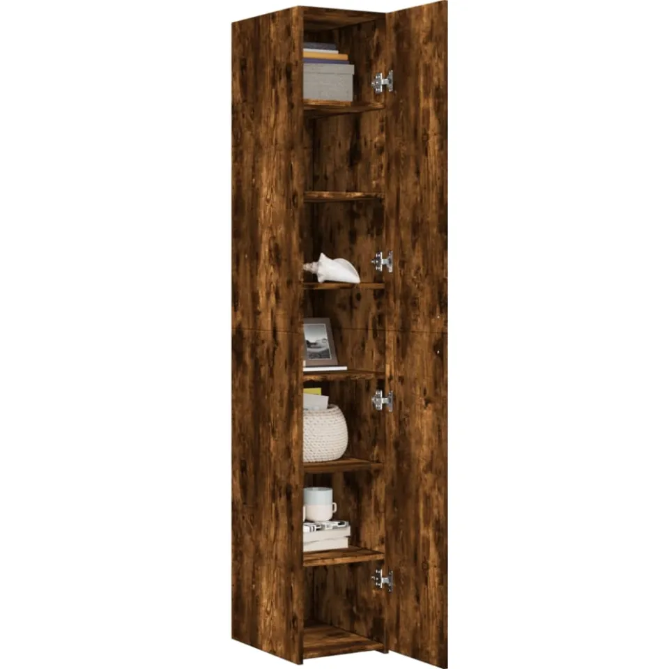 vidaXL Hoge kast 30x42,5x185 cm bewerkt hout gerookt eikenkleurig Bruin