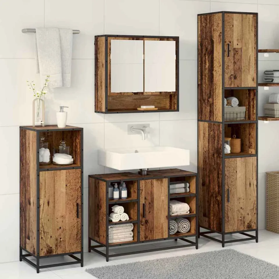 vidaXL Badkamermeubelset 3 st Oud Hout 35 x 37,5 x 188,5 cm bruin, foto 3