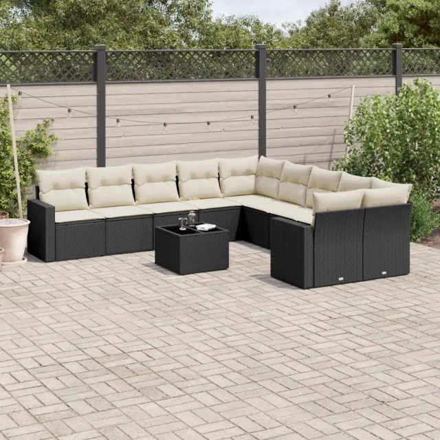 vidaXL 11-delige Loungeset met kussens poly rattan zwart, foto 2