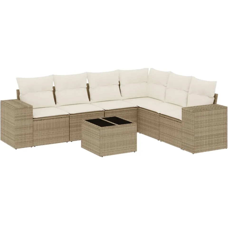 vidaXL 7-delige Loungeset met kussens poly rattan beige
