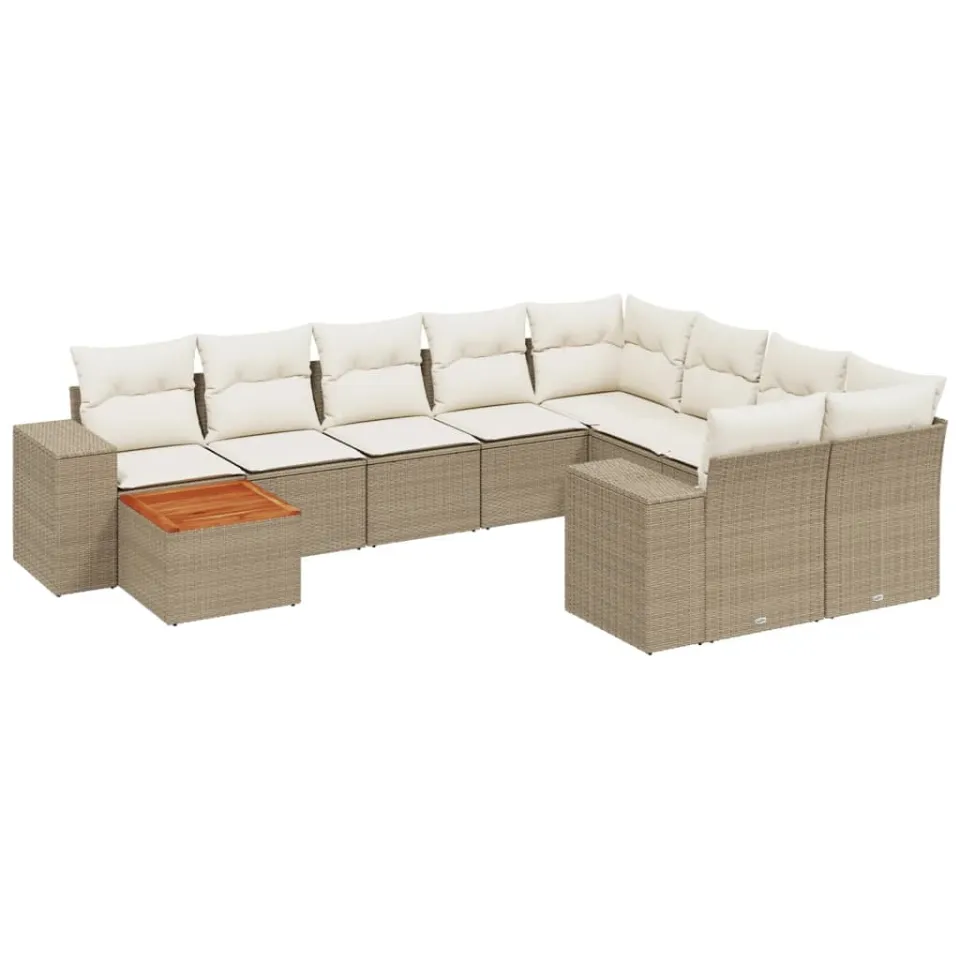 vidaXL 10-delige Loungeset met kussens poly rattan beige