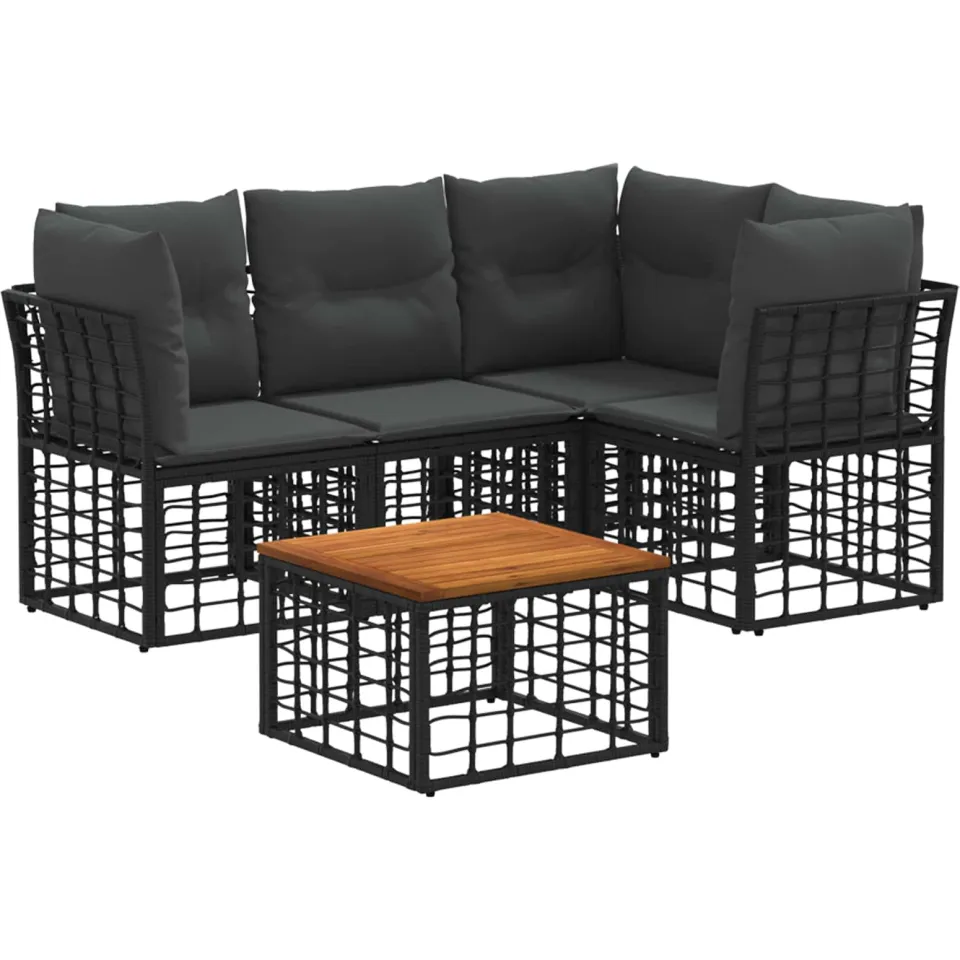 vidaXL Buiten bankenset 5 st Zwart en Donkergrijs Polyester
