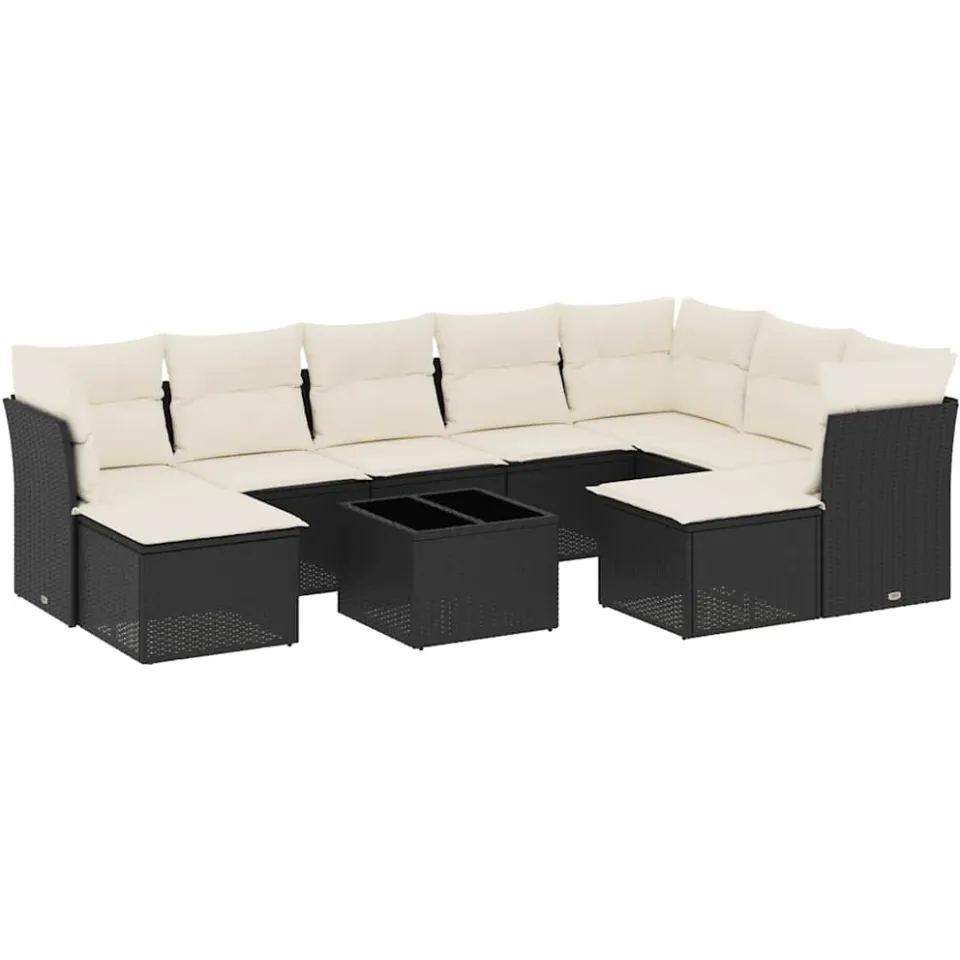 vidaXL 10-delige Loungeset met kussens poly rattan zwart