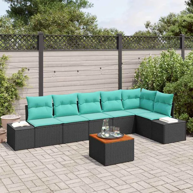 vidaXL Tuinbankenset 7 st Zwart poly rattan, foto 2