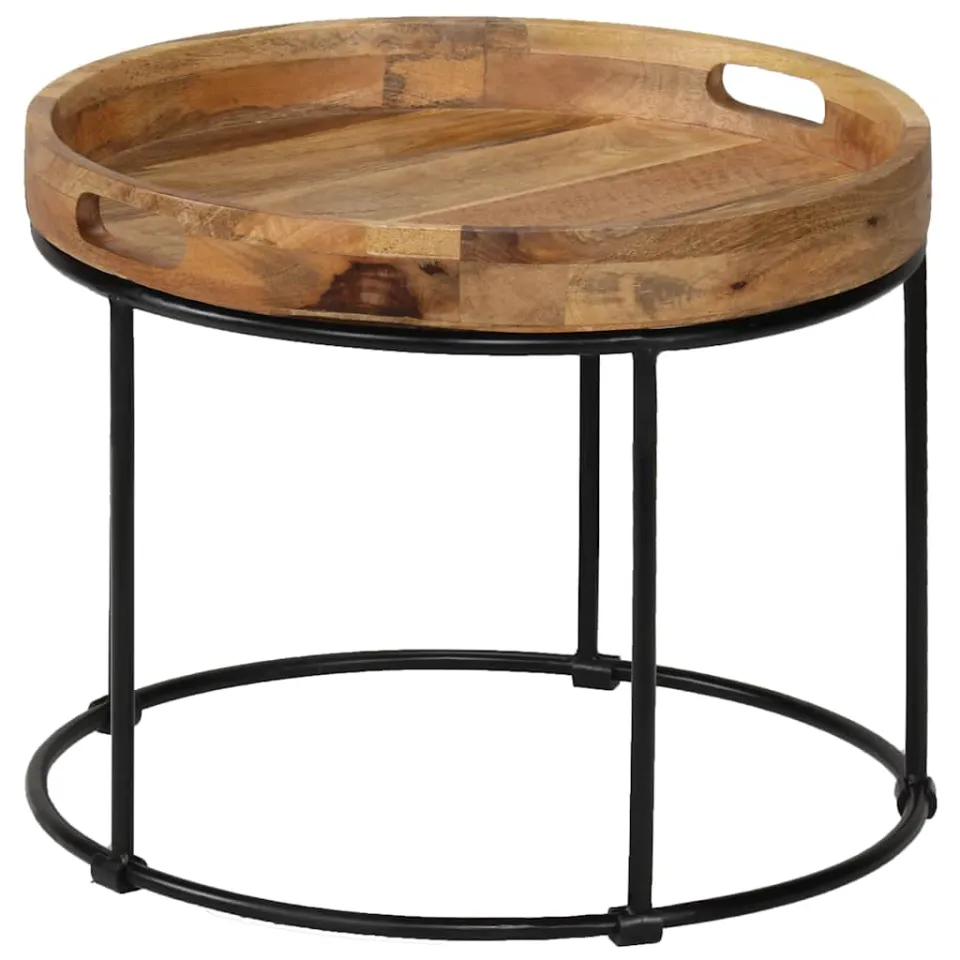 vidaXL Salontafel 50x40 cm massief mangohout en staal, foto 3