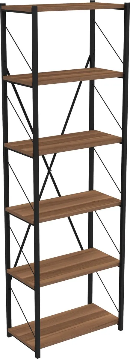 Soof & Tess Soph&Tess Boekenkast - Opbergrek Met 6 Planken - Woonkamer - Slaapkamer 32 x 60 x 185 cm - Bruin / Zwart - Open Planken - Voor Kantoor