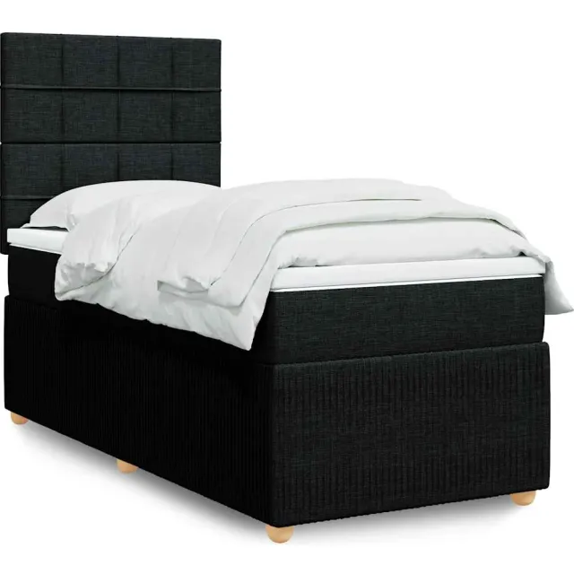 vidaXL Boxspring met matras stof zwart 90x200 cm