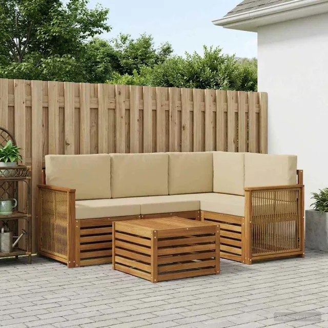 vidaXL Buiten bankenset 5 st 4-zits Natuurlijk en Beige
