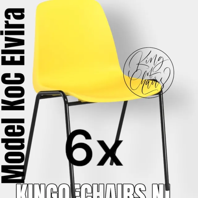 King of Chairs set van 6- model KoC Elvira geel met zwart onderstel. Kantinestoel stapelstoel kuipstoel vergaderstoel tuinstoel kantine stoel stapel kantinestoelen stapelstoelen kuipstoelen stapelbare keukenstoel Helene eetkamerstoel