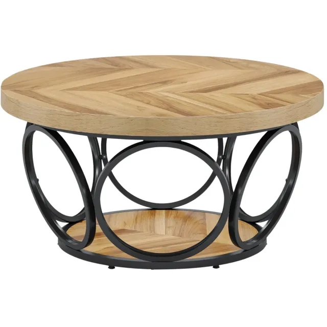 Happiq Salontafel Vitin - Rond - Modern - Voor woonkamer - Bijzettafel - 95cm - Bruin