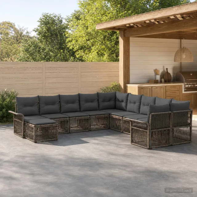 vidaXL Tuinbankenset 11 st 11-zits Grijs en Donkergrijs poly rattan
