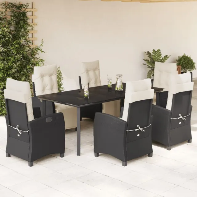 vidaXL 7-delige Tuinset met kussens poly rattan zwart