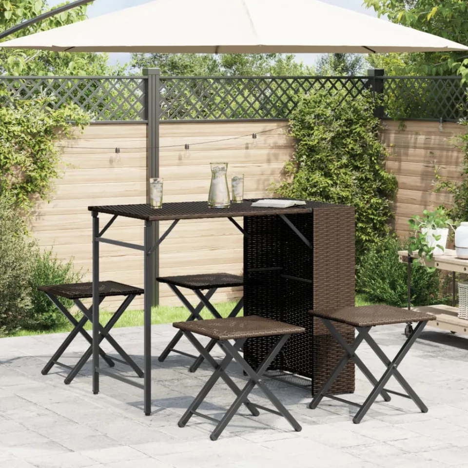 vidaXL 5-delige Tuinset inklapbaar poly rattan bruin, foto 3