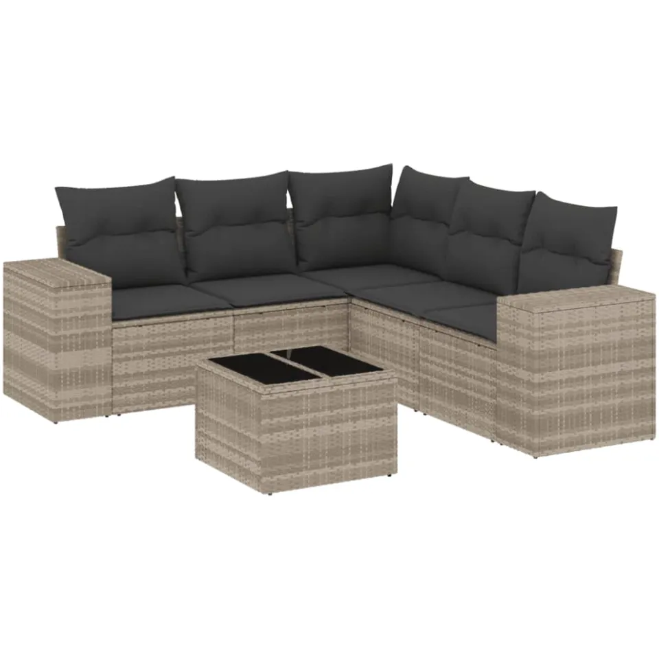 vidaXL 6-delige Loungeset met kussens poly rattan lichtgrijs