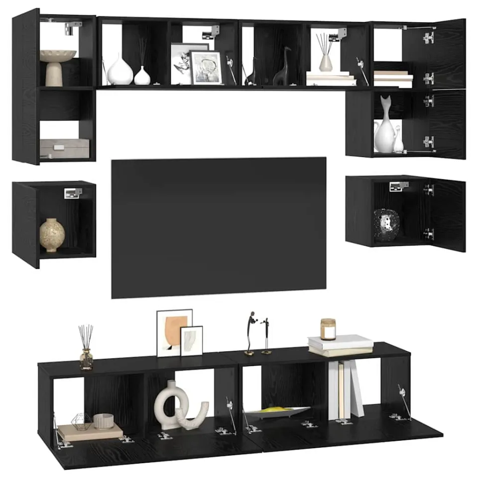 vidaXL Tv-meubelset 8 st 80 x 30 x 30 cm Zwart Eiken