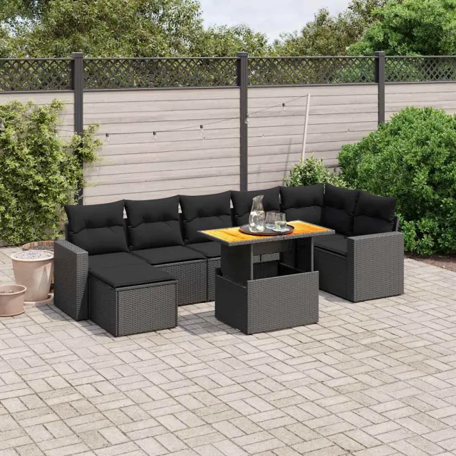 vidaXL 8-delige Loungeset met kussens poly rattan zwart, foto 2