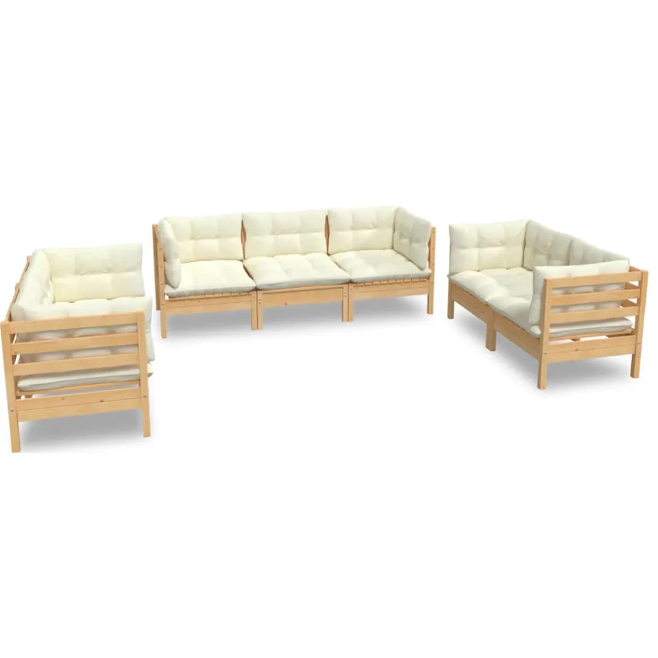 vidaXL 7-delige Loungeset met crèmekleurige kussens massief grenenhout, foto 4