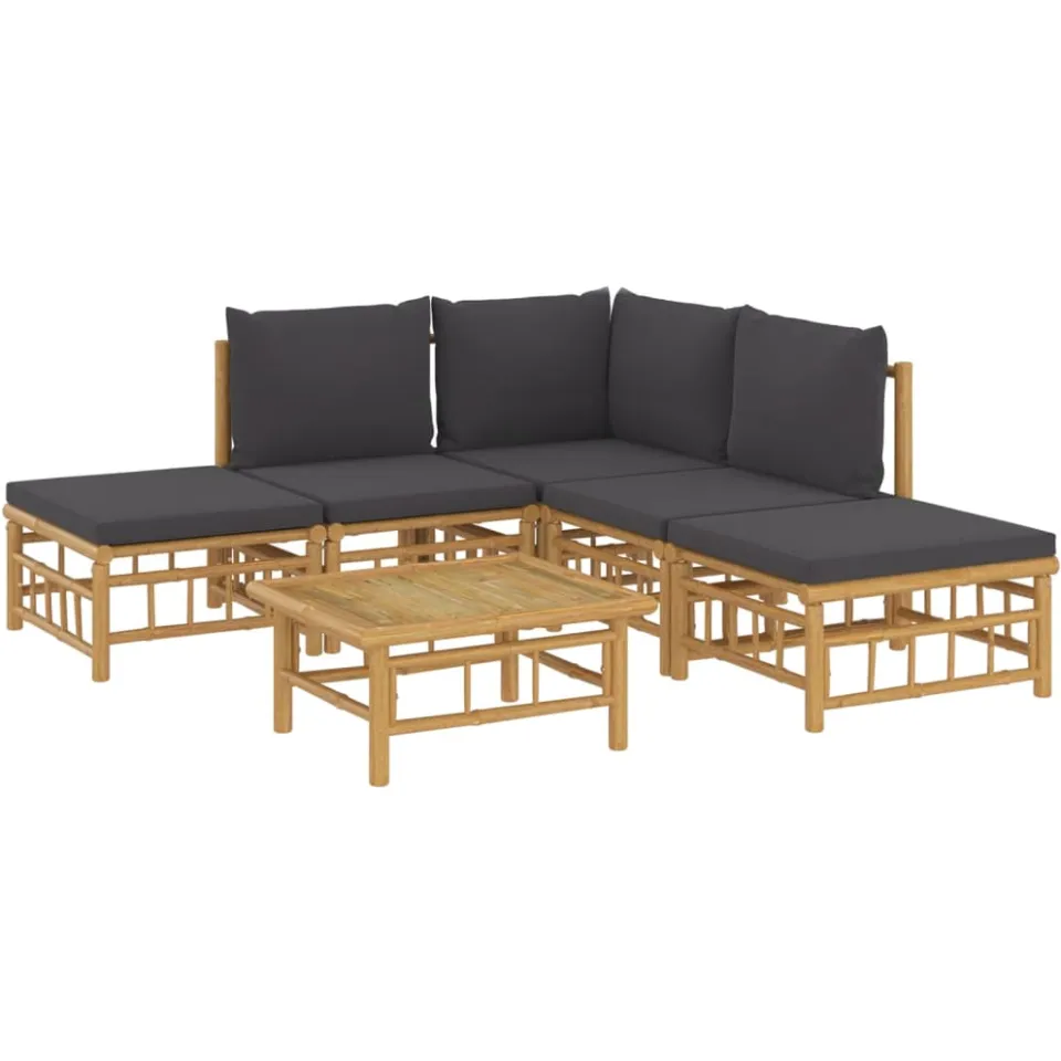 vidaXL 6-delige Loungeset met kussens bamboe donkergrijs bruin, foto 2