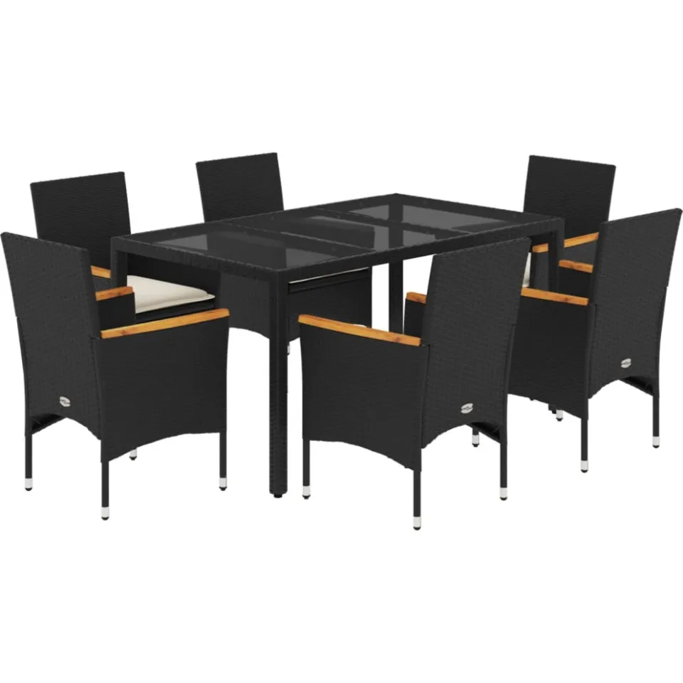 vidaXL 7-delige Tuinset met kussens poly rattan en acaciahout zwart, foto 3