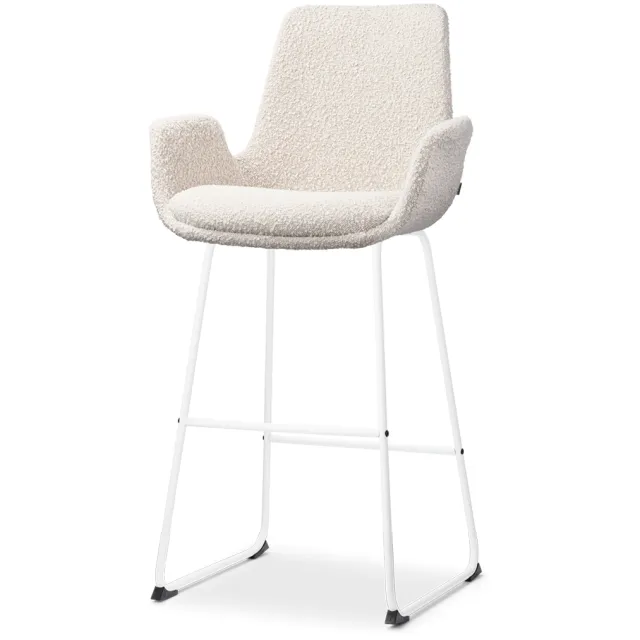 Nolon Nino-Eef barkruk bouclé beige - wit onderstel - 75 cm