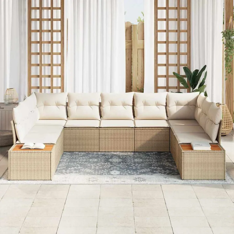 vidaXL Tuinbankenset 9 st Beige Poly riet, foto 3