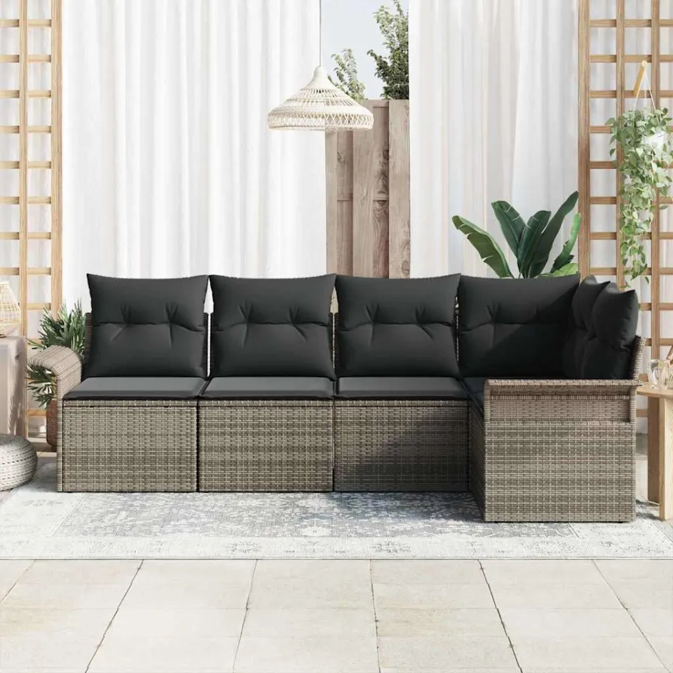 vidaXL Tuin Sofa Set 5 st Grijs poly rattan, foto 3