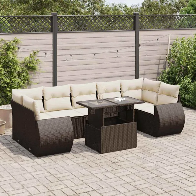 vidaXL 8-delige Loungeset met kussens poly rattan bruin, foto 2